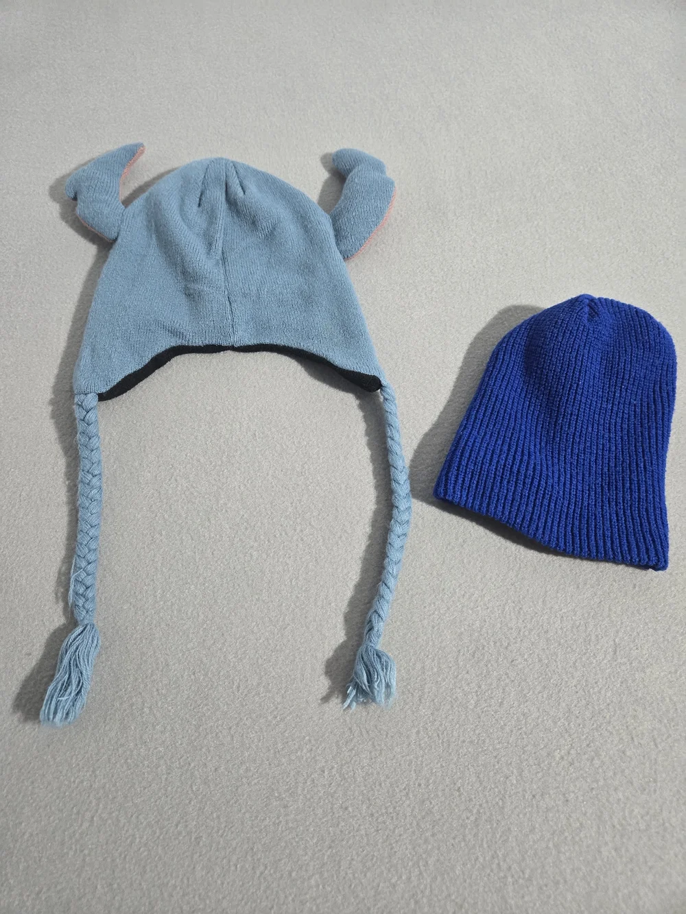Disney Blue Stitch Earflap Beanie with Pink Ears + Royal Blue Knit Cap